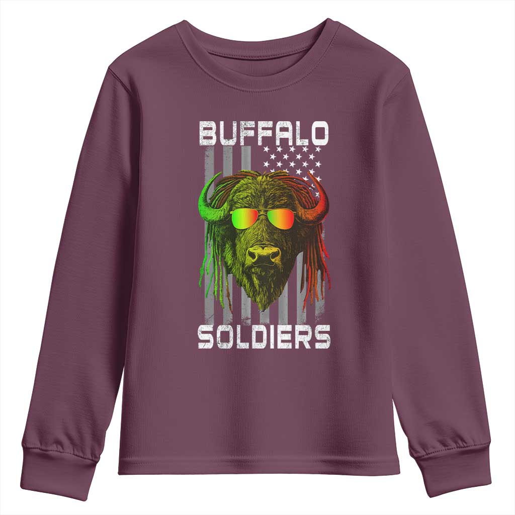 Retro Buffalo Soldiers Youth Sweatshirt 9th and 10th Cavalry African American Heros USA Flag - Wonder Print Shop
