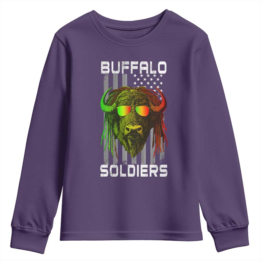 Retro Buffalo Soldiers Youth Sweatshirt 9th and 10th Cavalry African American Heros USA Flag - Wonder Print Shop