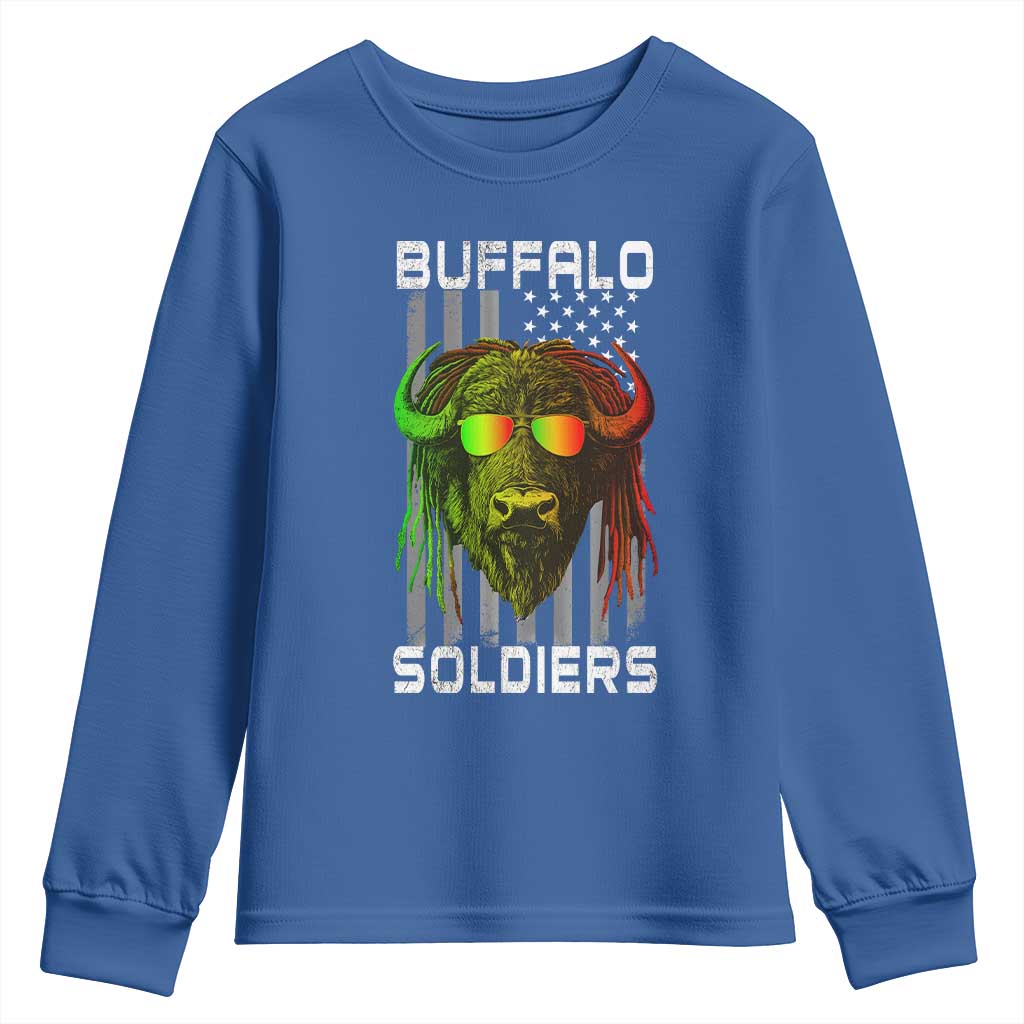Retro Buffalo Soldiers Youth Sweatshirt 9th and 10th Cavalry African American Heros USA Flag - Wonder Print Shop