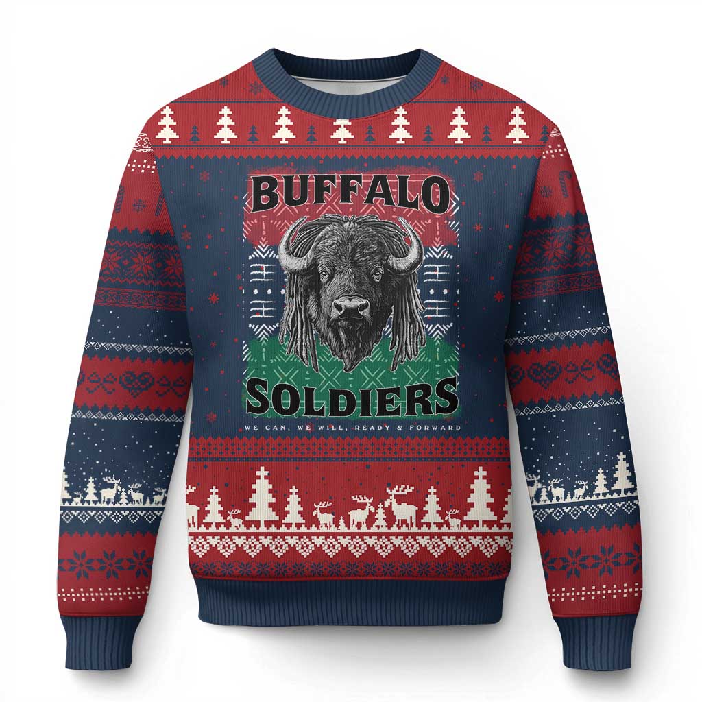 Buffalo Soldiers Ugly Christmas Sweater Retro African American Black History - Wonder Print Shop