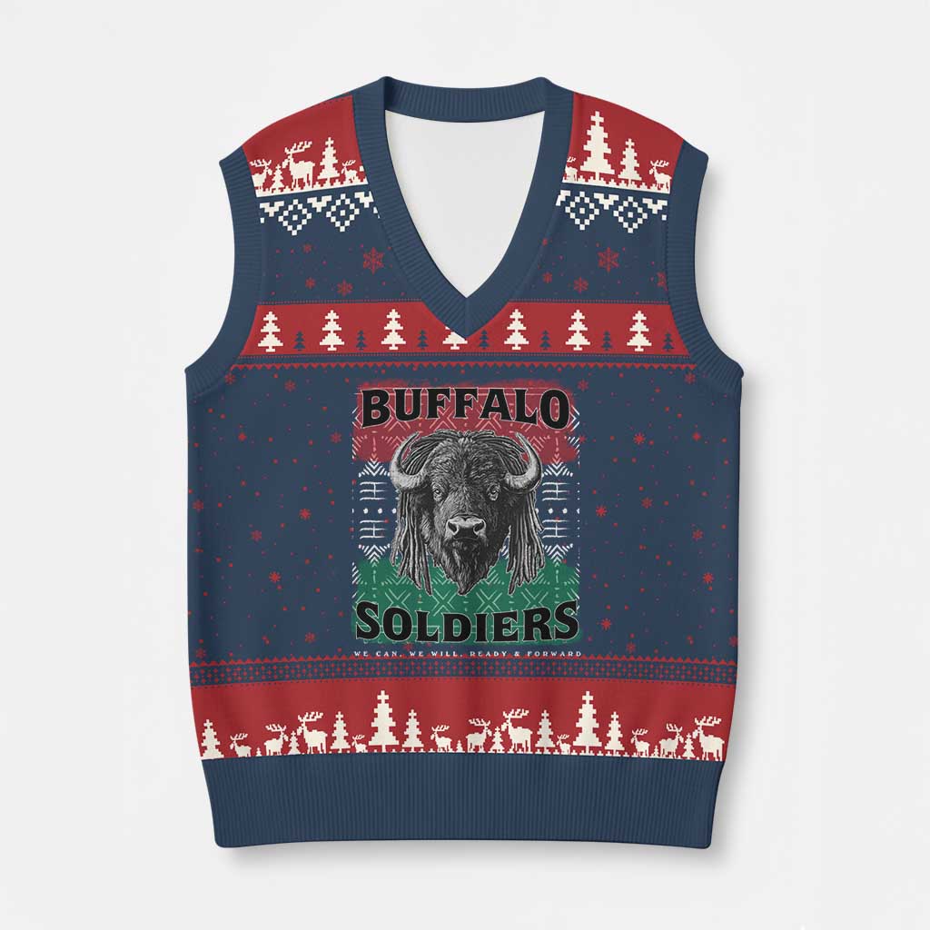 Buffalo Soldiers V-Neck Knit Sweater Vest Retro African American Black History - Wonder Print Shop