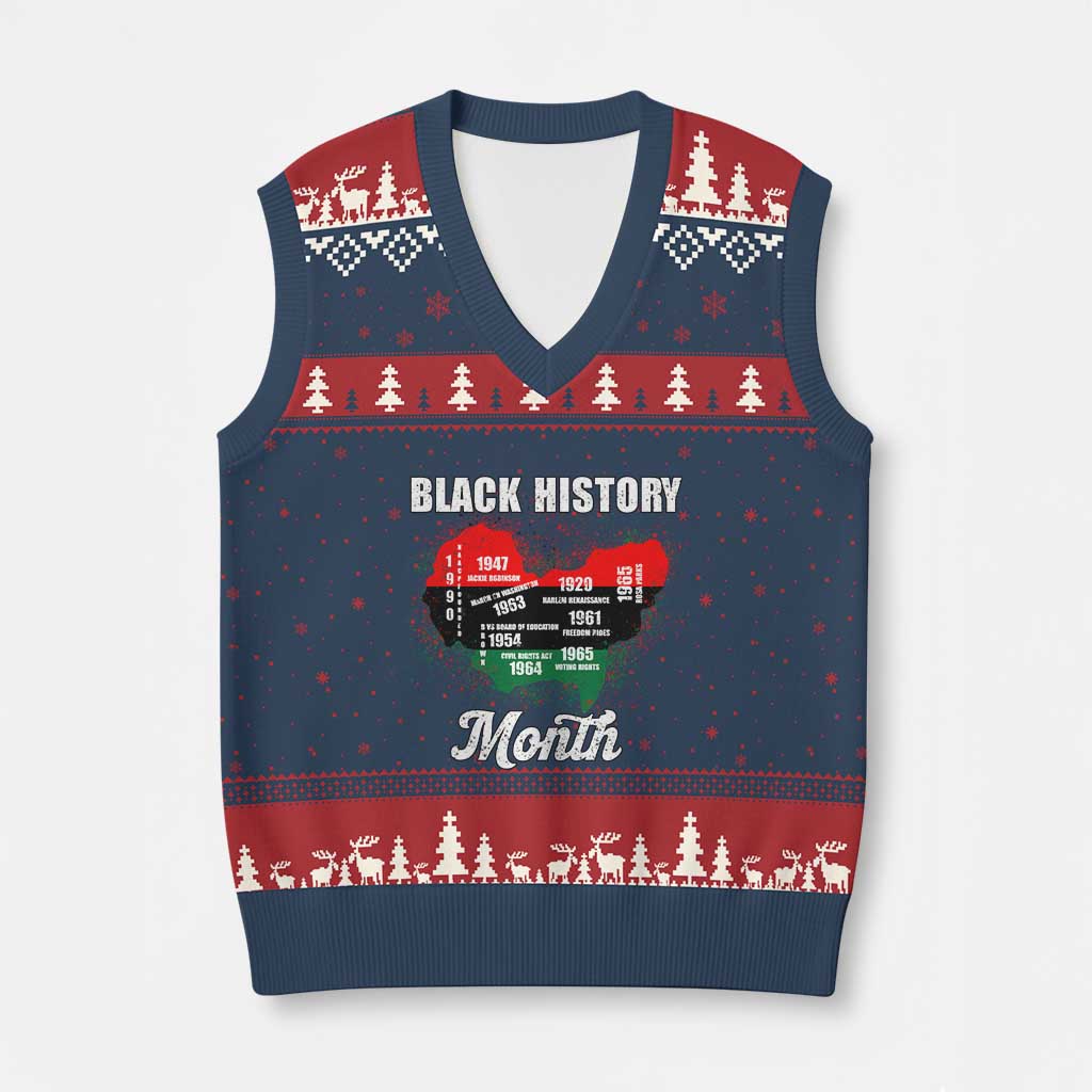 Black History Leaders V-Neck Knit Sweater Vest African American Milestones Map Civil Right - Wonder Print Shop