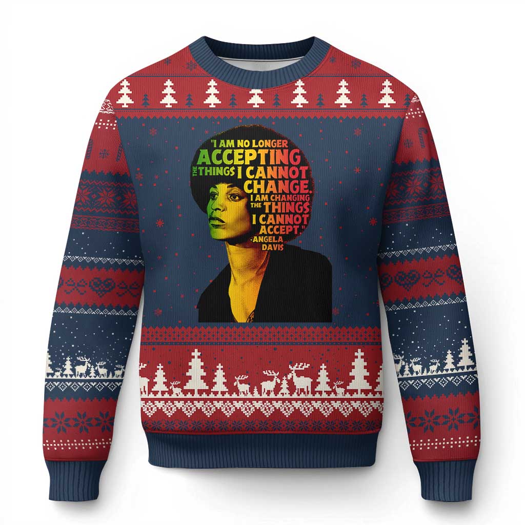 Angela Davis Inspirational Quote Ugly Christmas Sweater Black History Month Afro Woman Activist - Wonder Print Shop