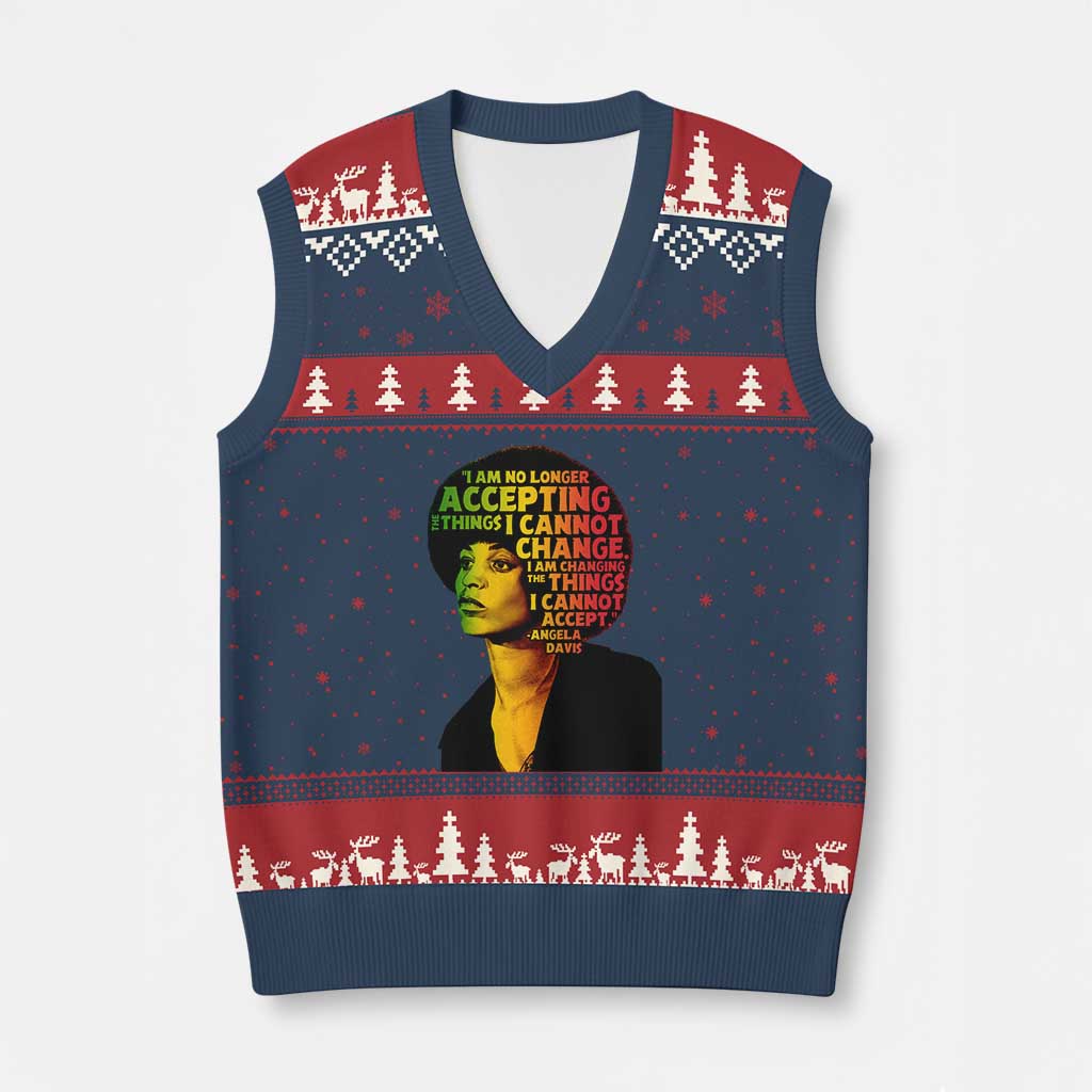 Angela Davis Inspirational Quote V-Neck Knit Sweater Vest Black History Month Afro Woman Activist - Wonder Print Shop