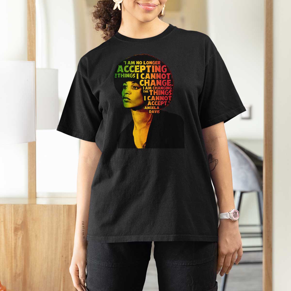 Angela Davis Inspirational Quote T Shirt For Women Black History Month Afro Woman Activist - Wonder Print Shop