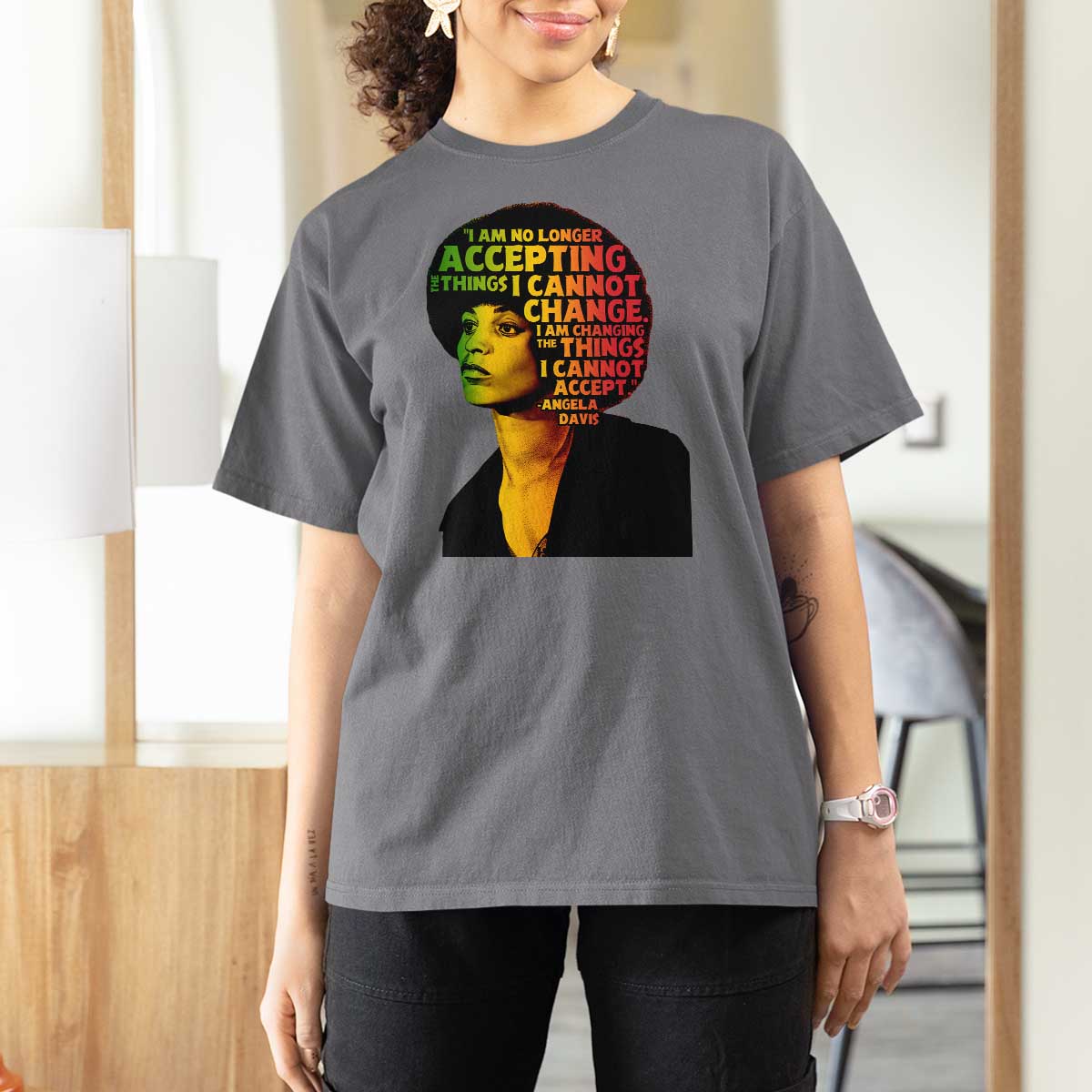 Angela Davis Inspirational Quote T Shirt For Women Black History Month Afro Woman Activist - Wonder Print Shop