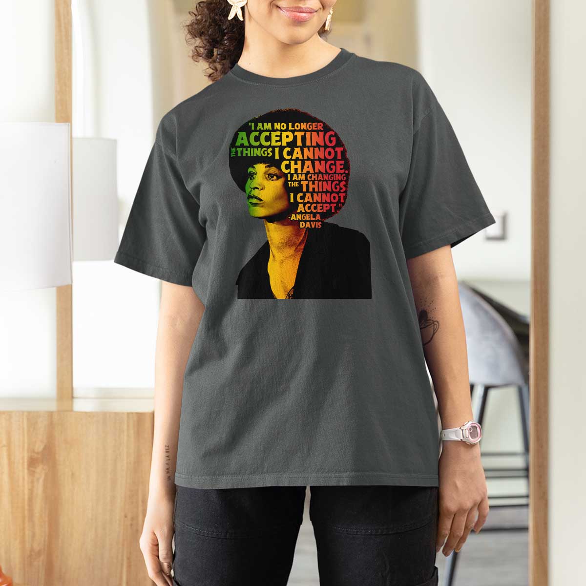 Angela Davis Inspirational Quote T Shirt For Women Black History Month Afro Woman Activist - Wonder Print Shop
