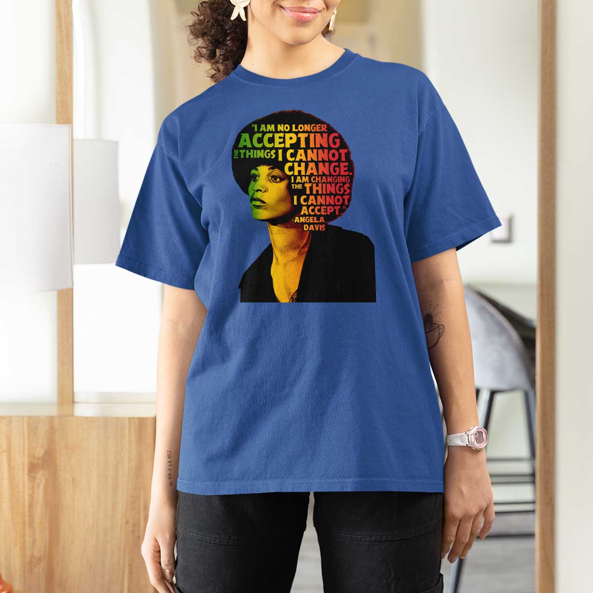 Angela Davis Inspirational Quote T Shirt For Women Black History Month Afro Woman Activist - Wonder Print Shop