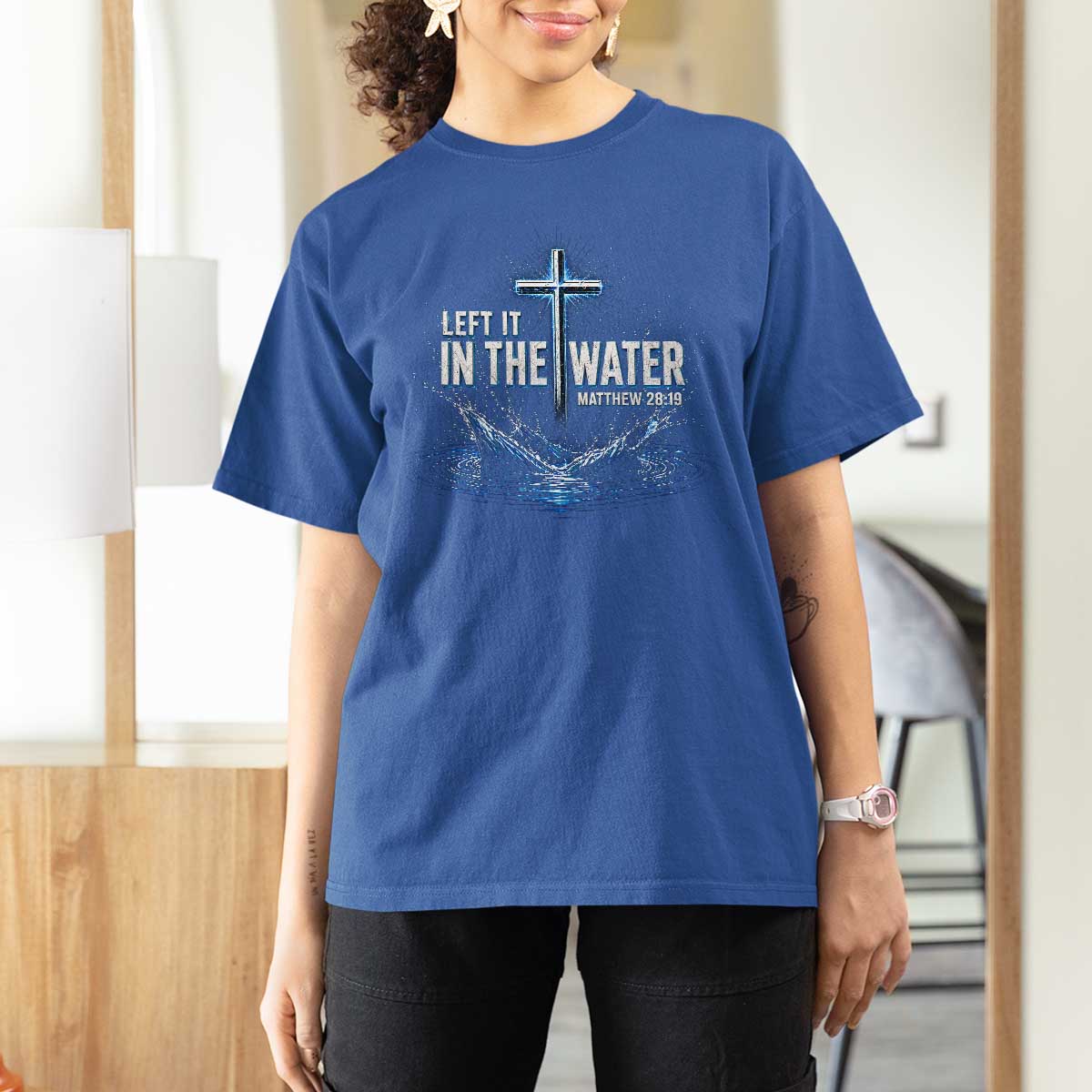 Baptism T Shirt For Women Left It In The Water Matthew 28 19 Christian Cross
