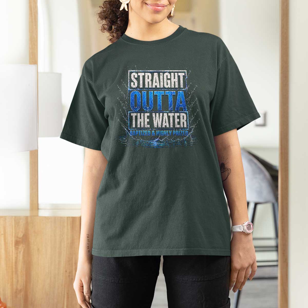 Baptism T Shirt For Women Straight Outta Water Christian Baptized
