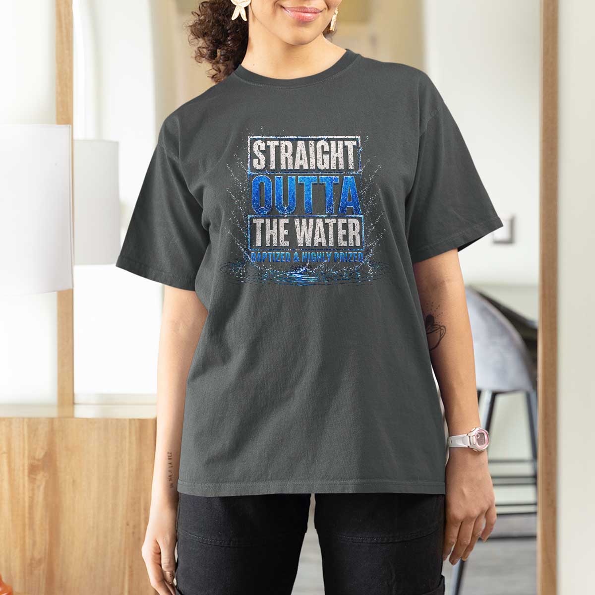 Baptism T Shirt For Women Straight Outta Water Christian Baptized