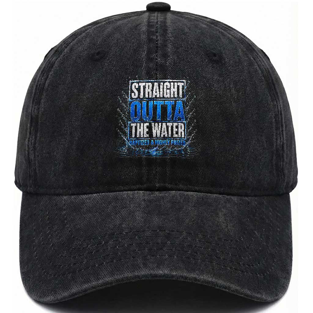 Baptism Washed Cotton Baseball Cap Straight Outta Water Christian Baptized