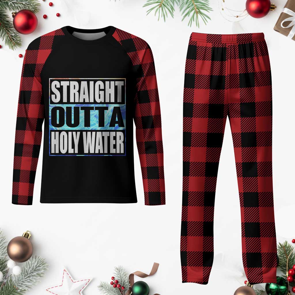 Straight Outta Holy Water Plaid Pajama Set Baptismal Baptism Christening
