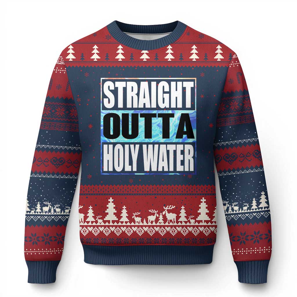 Straight Outta Holy Water Ugly Christmas Sweater Baptismal Baptism Christening