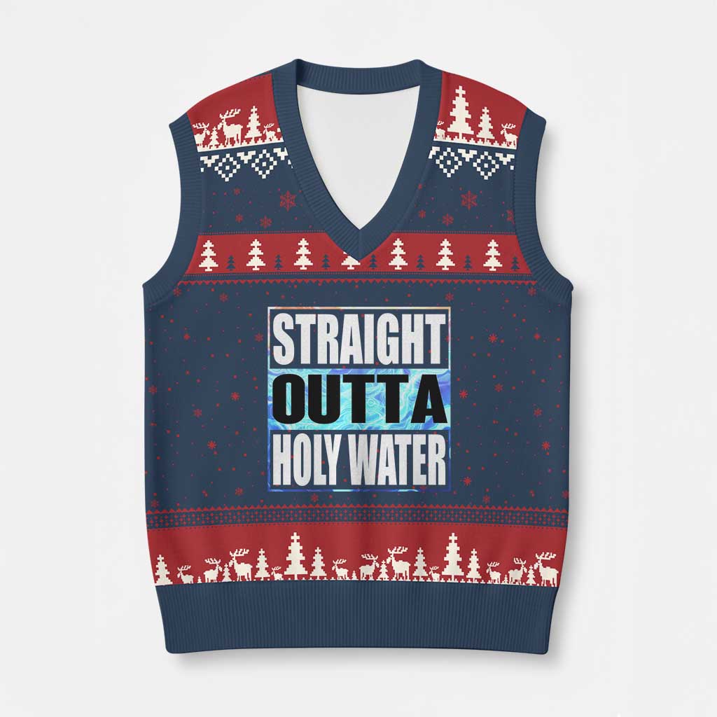 Straight Outta Holy Water V-Neck Knit Sweater Vest Baptismal Baptism Christening