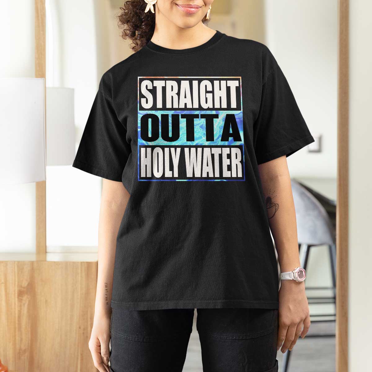 Straight Outta Holy Water T Shirt For Women Baptismal Baptism Christening