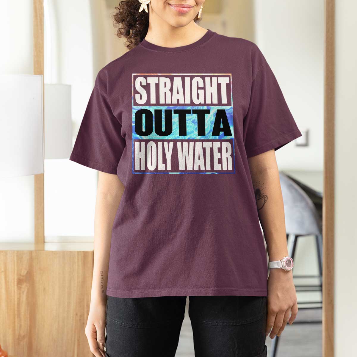 Straight Outta Holy Water T Shirt For Women Baptismal Baptism Christening