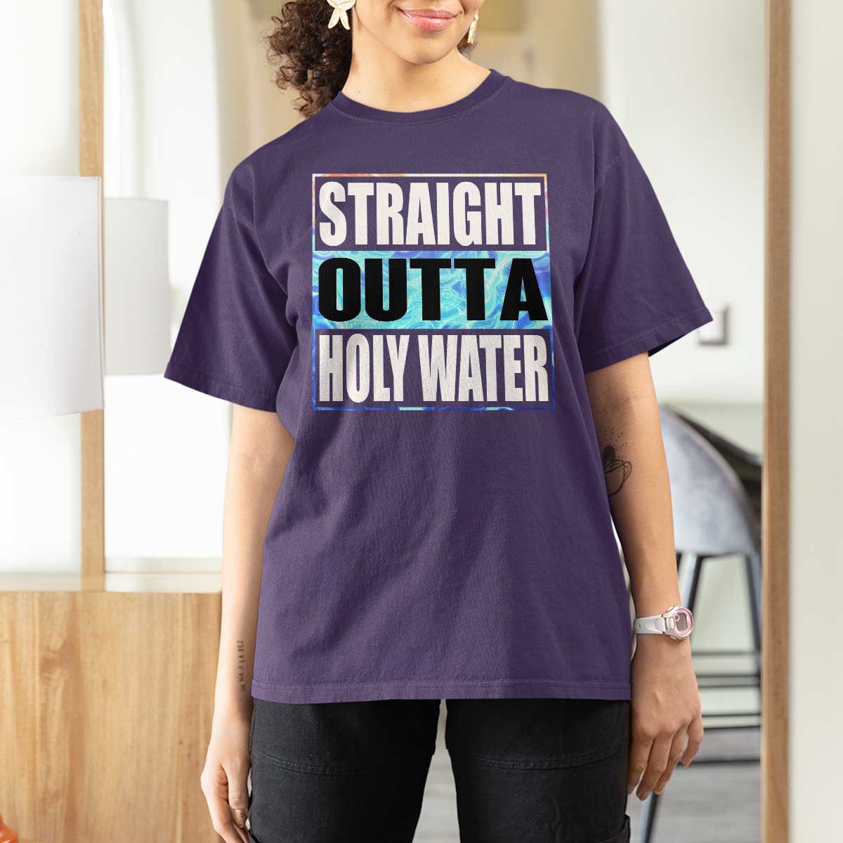 Straight Outta Holy Water T Shirt For Women Baptismal Baptism Christening