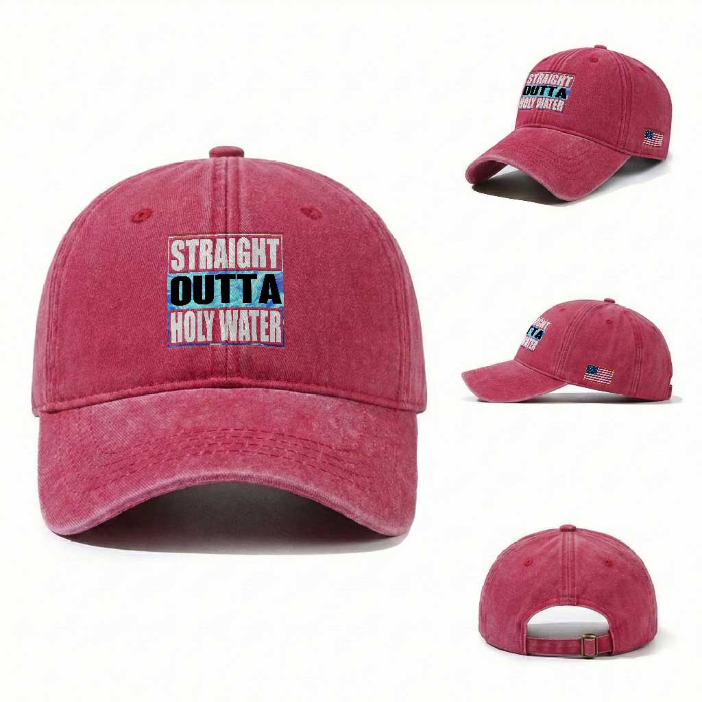 Straight Outta Holy Water Washed Cotton Baseball Cap Baptismal Baptism Christening