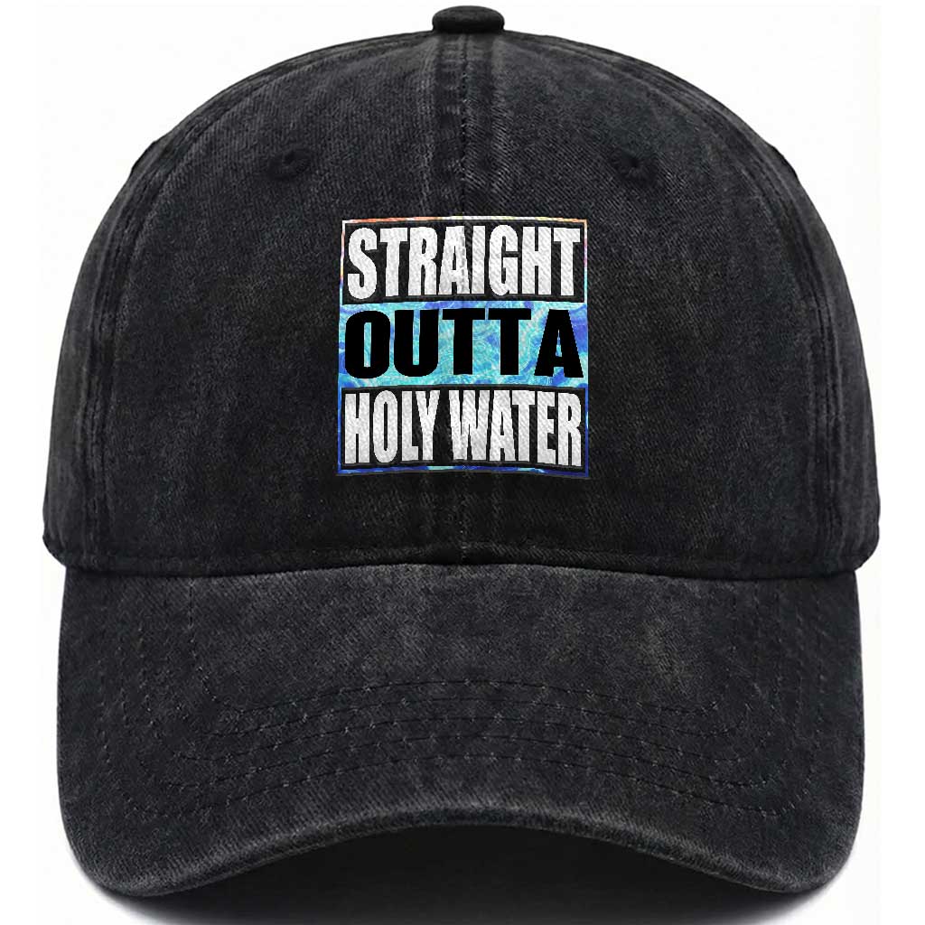 Straight Outta Holy Water Washed Cotton Baseball Cap Baptismal Baptism Christening