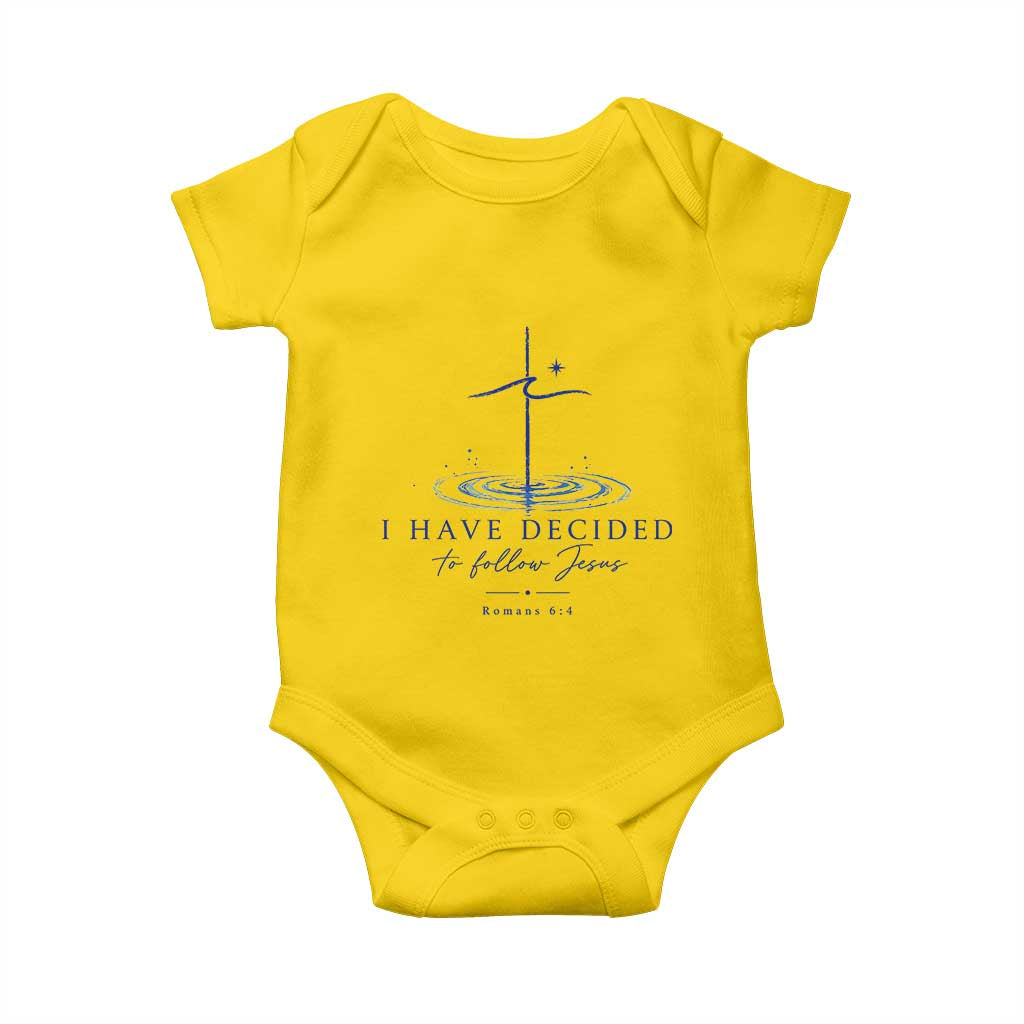New Believer Baby Onesie I Have Decided To Follow Jesus In Baptism Cross Water