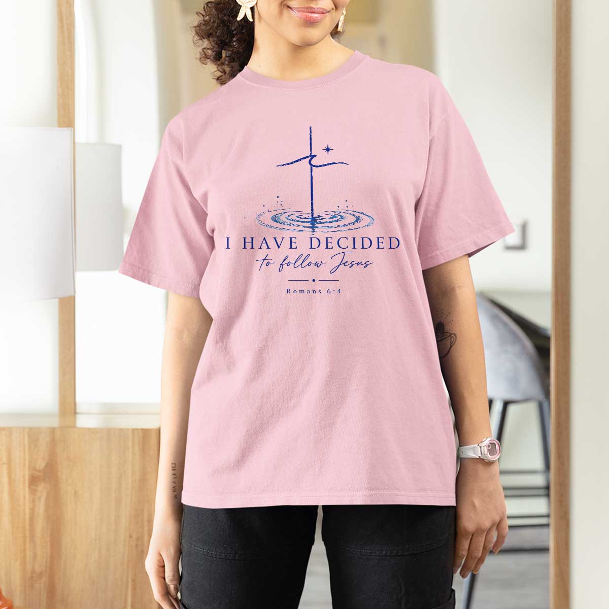 New Believer T Shirt For Women I Have Decided To Follow Jesus In Baptism Cross Water