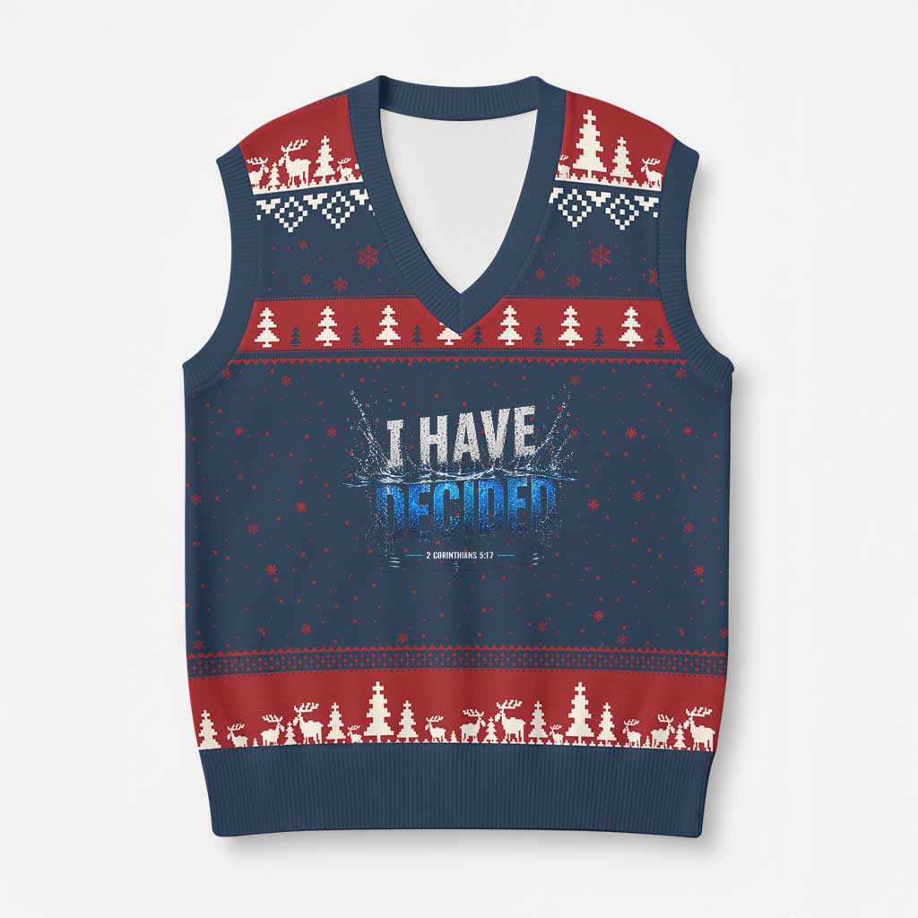 Christian Baptism V-Neck Knit Sweater Vest New Believer Water Immersion Baptized I Have Decided