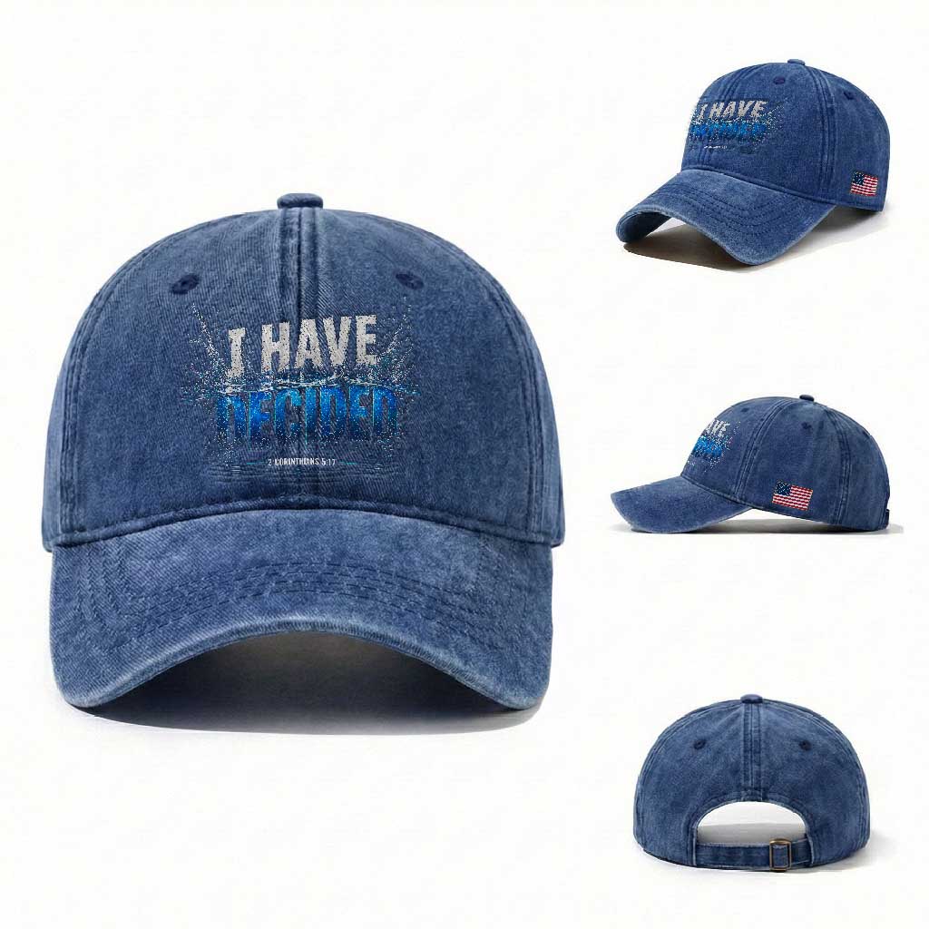 Christian Baptism Washed Cotton Baseball Cap New Believer Water Immersion Baptized I Have Decided