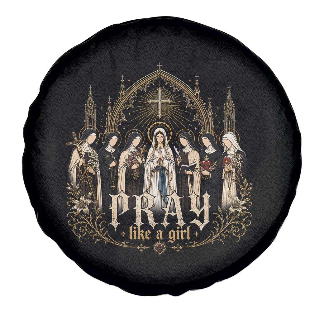 Catholic Saint Spare Tire Cover Pray Like A Girl Vintage Christian Faith Inspired