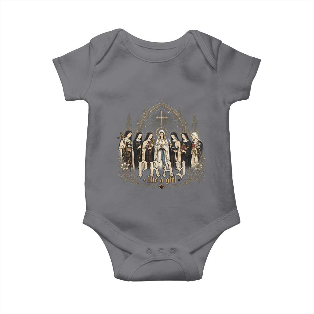 Catholic Saint Baby Onesie Pray Like A Girl Vintage Christian Faith Inspired