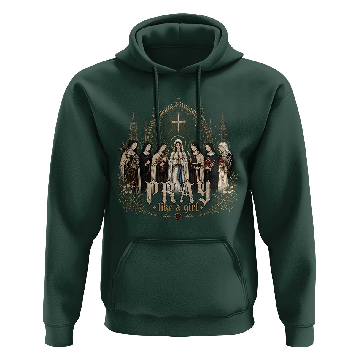 Catholic Saint Hoodie Pray Like A Girl Vintage Christian Faith Inspired