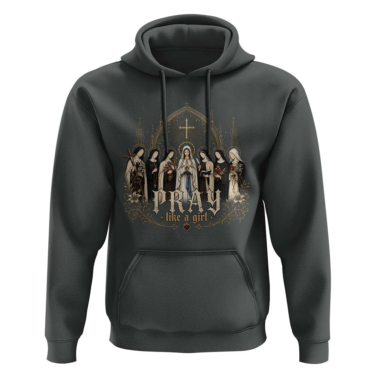 Catholic Saint Hoodie Pray Like A Girl Vintage Christian Faith Inspired