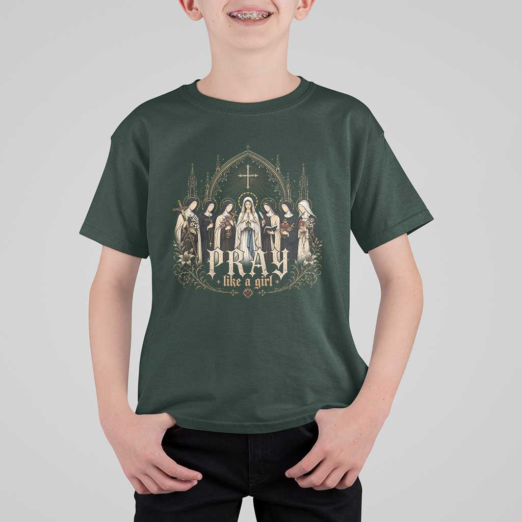 Catholic Saint T Shirt For Kid Pray Like A Girl Vintage Christian Faith Inspired