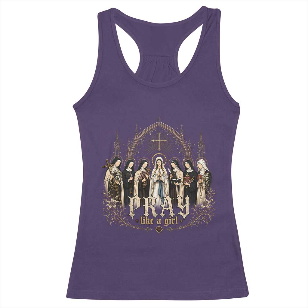 Catholic Saint Racerback Tank Top Pray Like A Girl Vintage Christian Faith Inspired