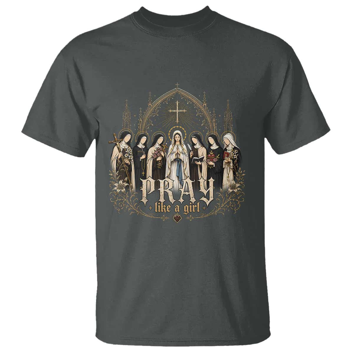 Catholic Saint T Shirt Pray Like A Girl Vintage Christian Faith Inspired