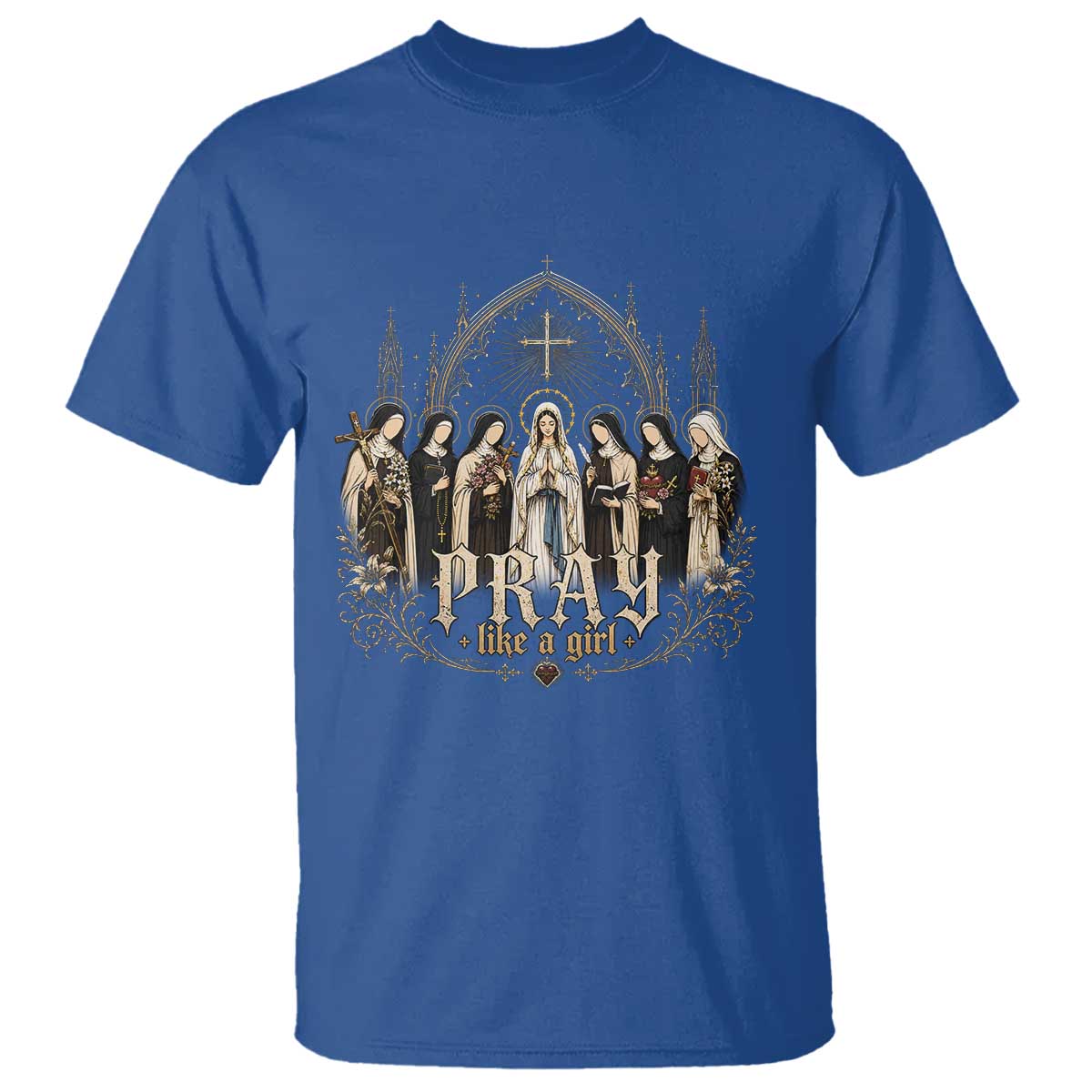 Catholic Saint T Shirt Pray Like A Girl Vintage Christian Faith Inspired