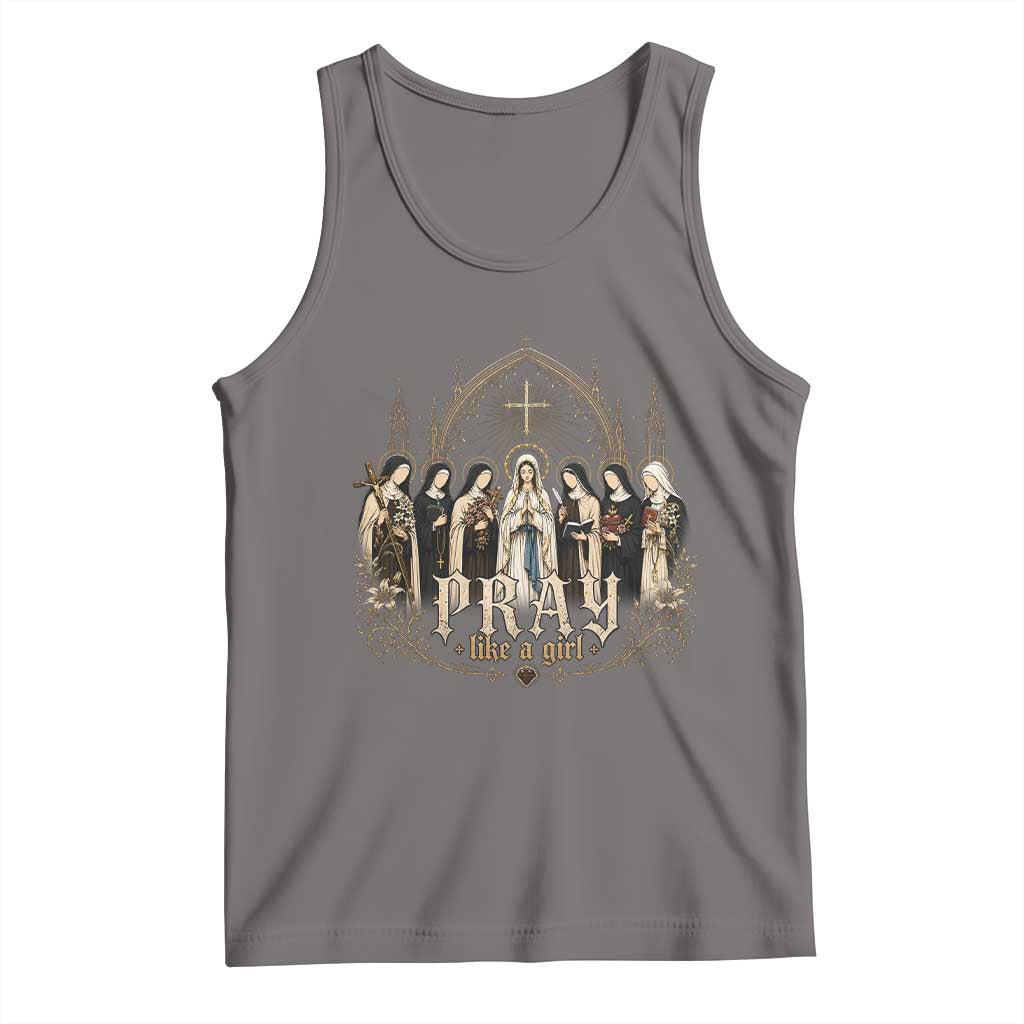 Catholic Saint Tank Top Pray Like A Girl Vintage Christian Faith Inspired