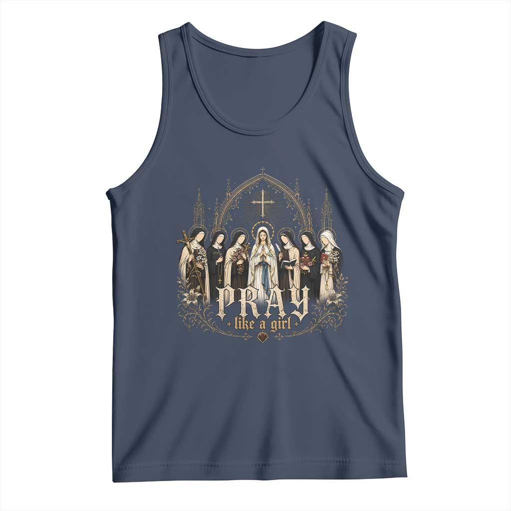 Catholic Saint Tank Top Pray Like A Girl Vintage Christian Faith Inspired
