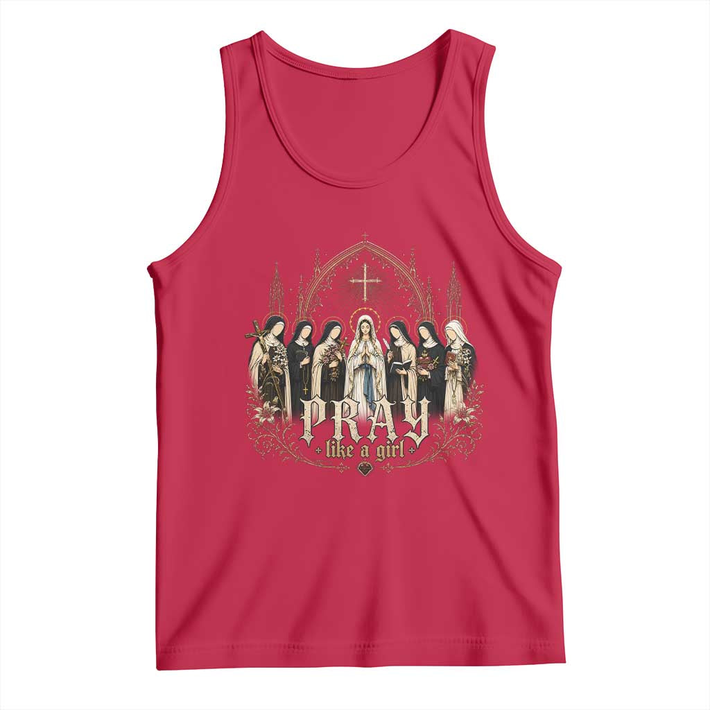 Catholic Saint Tank Top Pray Like A Girl Vintage Christian Faith Inspired