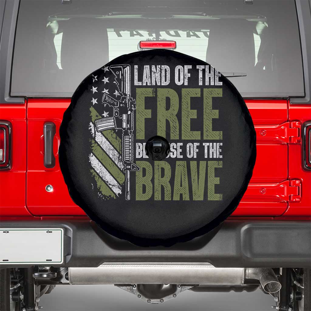 Land of the Free Because of the Brave Spare Tire Cover Gun American Flag - Wonder Print Shop