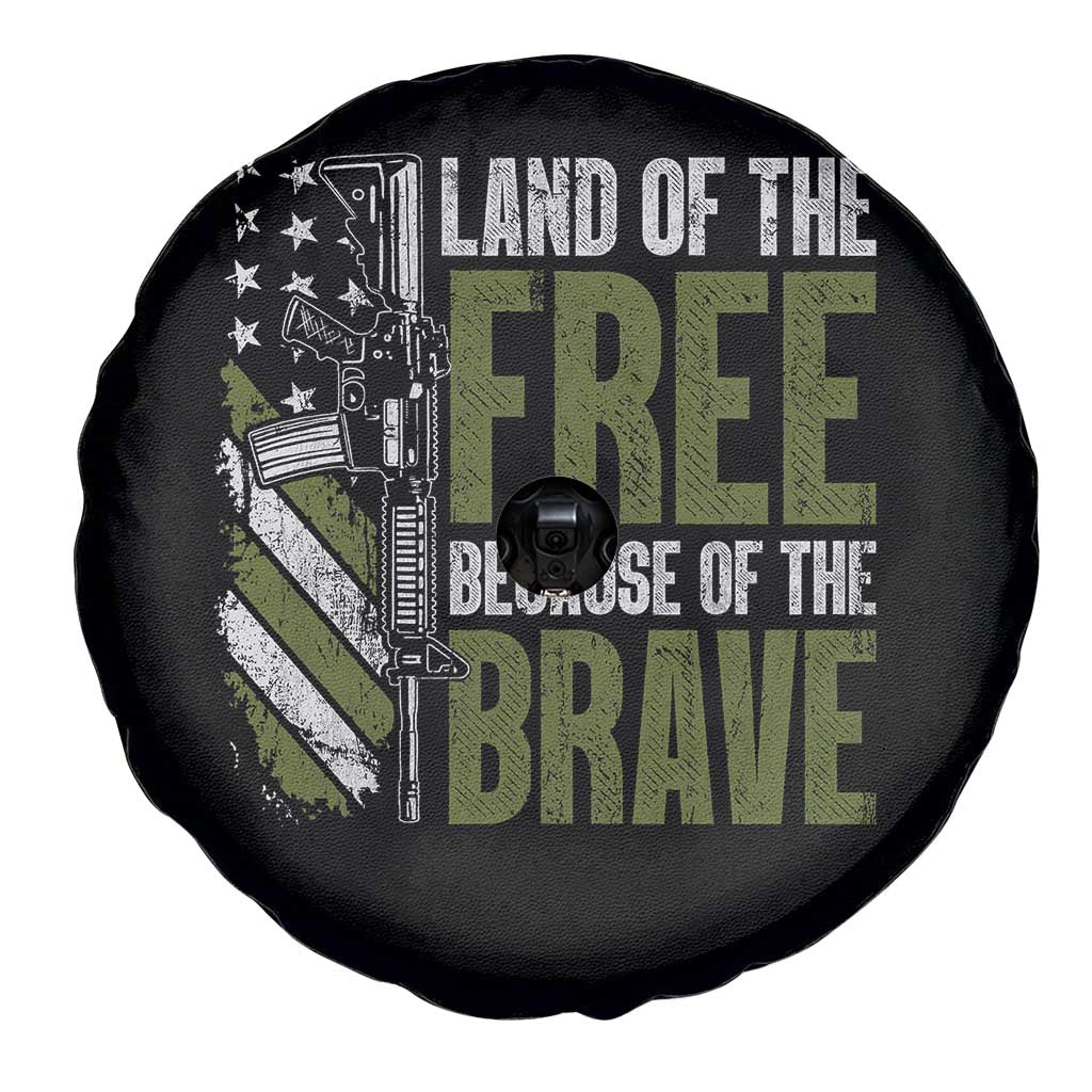 Land of the Free Because of the Brave Spare Tire Cover Gun American Flag - Wonder Print Shop