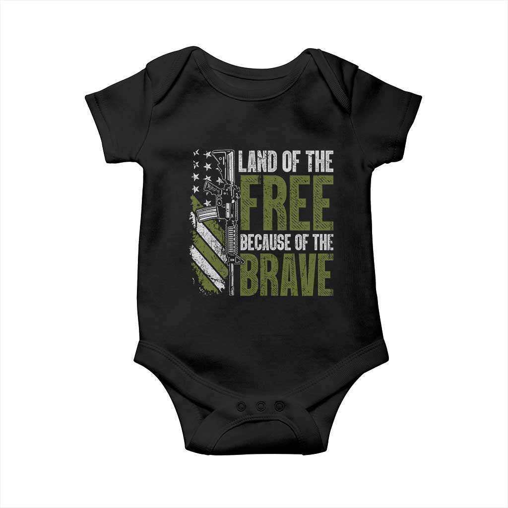 Land of the Free Because of the Brave Baby Onesie Gun American Flag - Wonder Print Shop