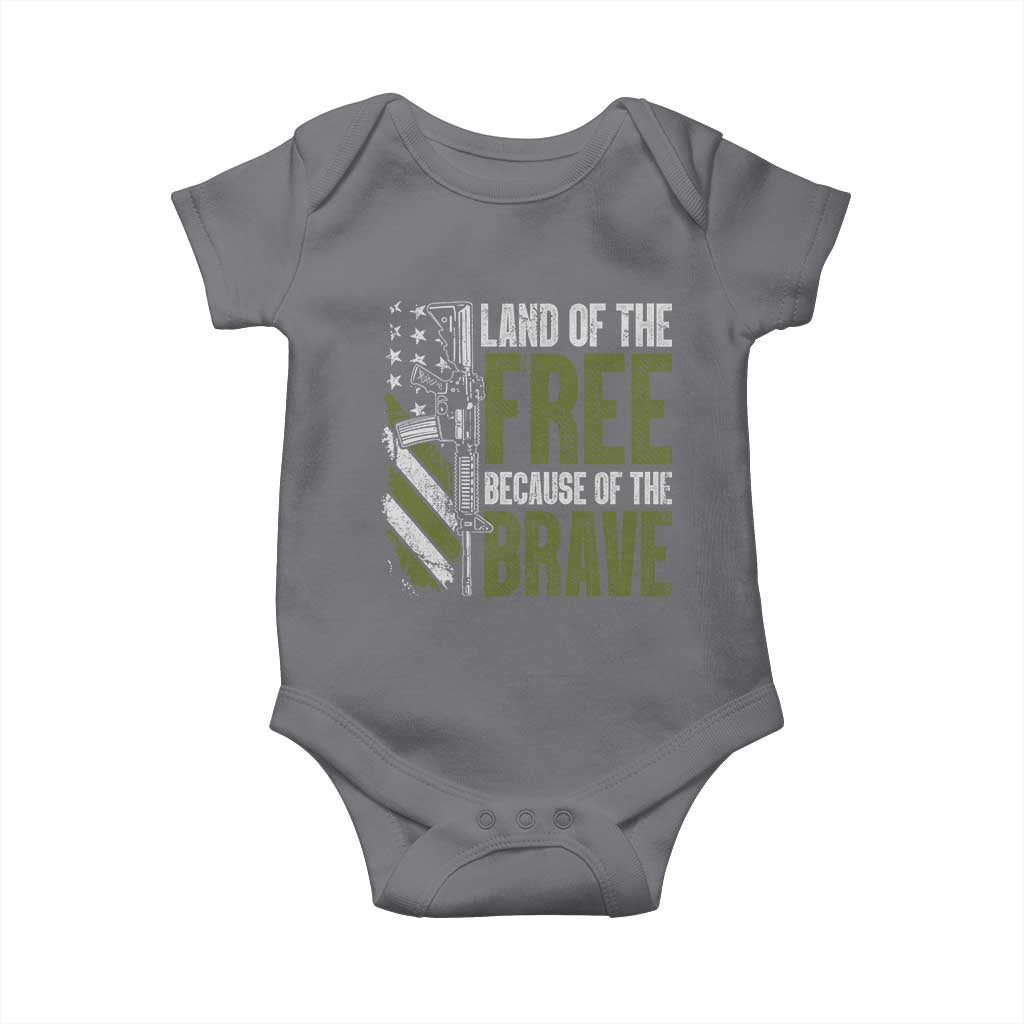 Land of the Free Because of the Brave Baby Onesie Gun American Flag - Wonder Print Shop