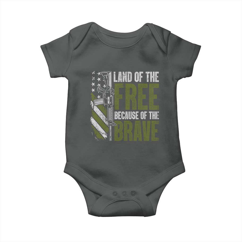 Land of the Free Because of the Brave Baby Onesie Gun American Flag - Wonder Print Shop