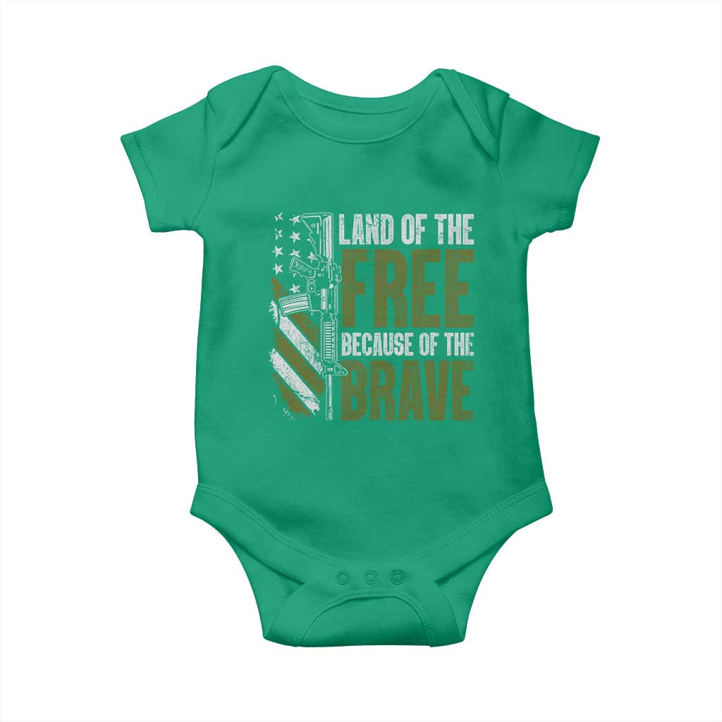 Land of the Free Because of the Brave Baby Onesie Gun American Flag - Wonder Print Shop