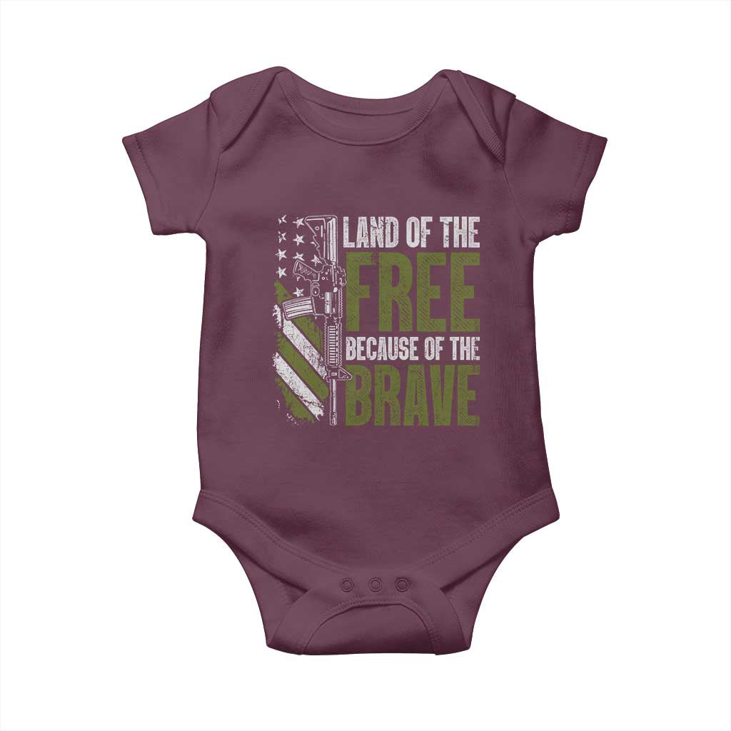 Land of the Free Because of the Brave Baby Onesie Gun American Flag - Wonder Print Shop