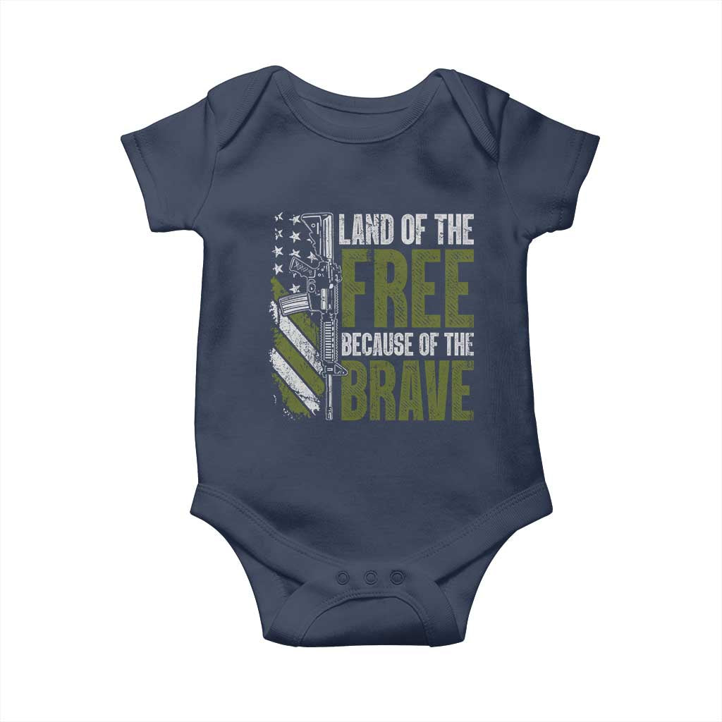 Land of the Free Because of the Brave Baby Onesie Gun American Flag - Wonder Print Shop