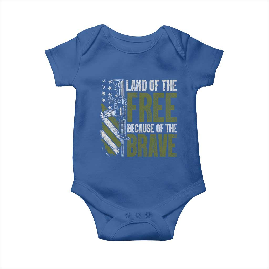 Land of the Free Because of the Brave Baby Onesie Gun American Flag - Wonder Print Shop