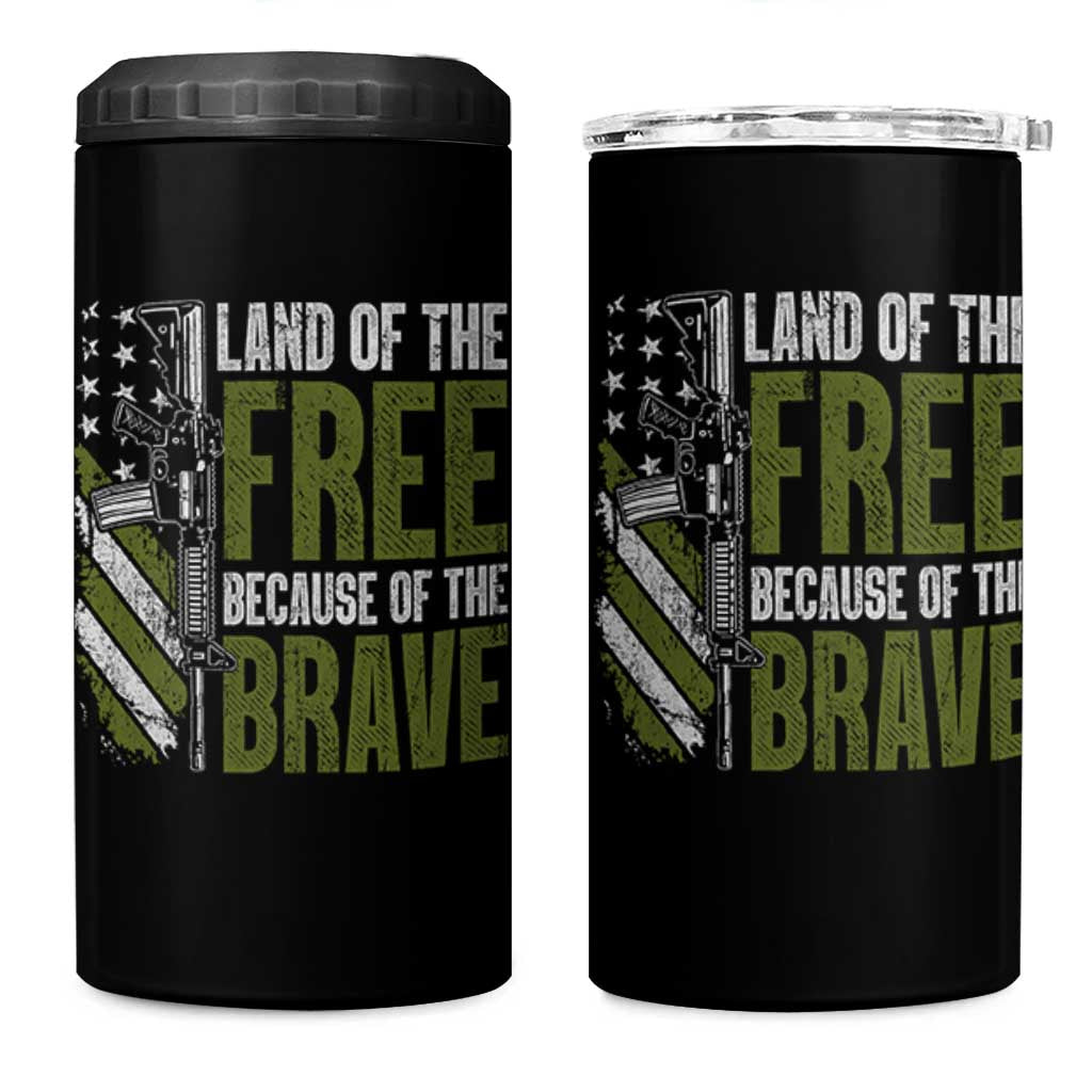 Land of the Free Because of the Brave 4 in 1 Can Cooler Tumbler Gun American Flag - Wonder Print Shop