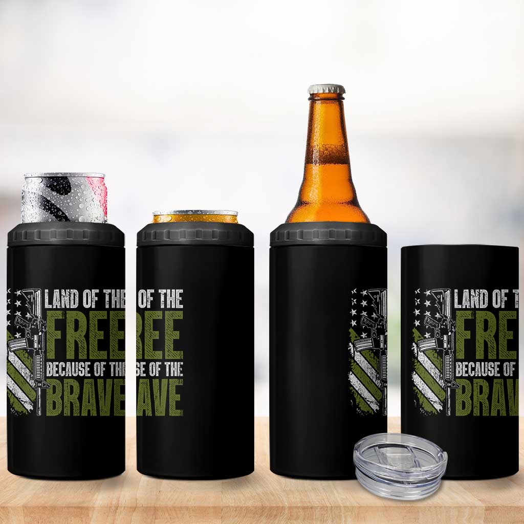 Land of the Free Because of the Brave 4 in 1 Can Cooler Tumbler Gun American Flag - Wonder Print Shop